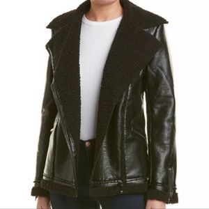 KUT FROM THE KLOTH Orla Vegan Faux Leather Jacket Sherpa Shearling XL